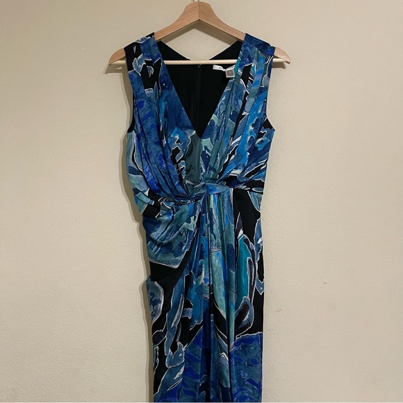 DVF Blue Silk Floral Weslie Drape Dress - Picture 7 of 11